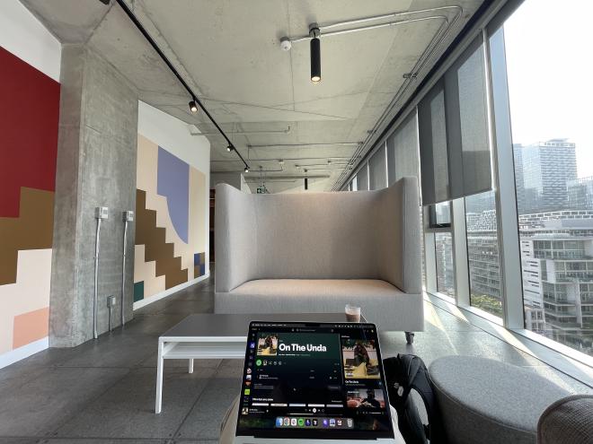 Working in the Toronto office, listening to Larry June