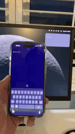 Typing on the iPhone, watching the desktop update via Supabase realtime